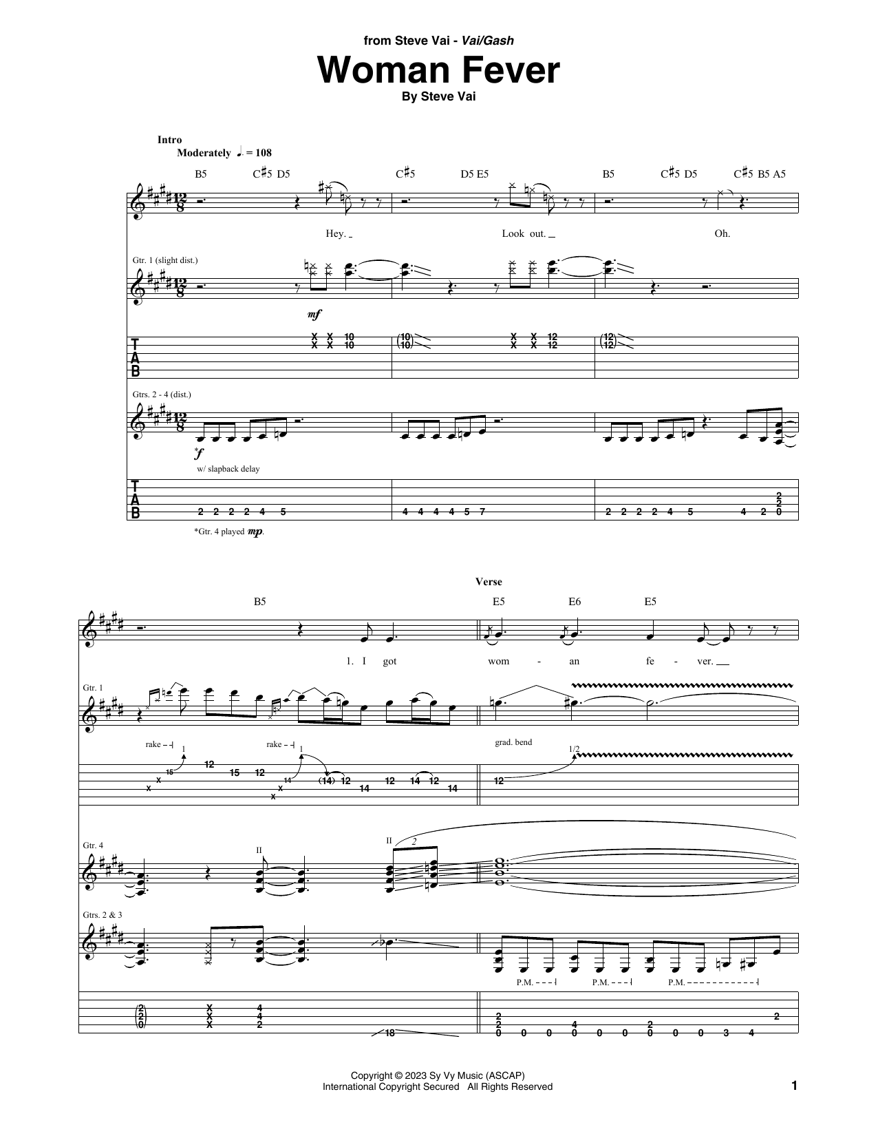 Steve Vai Woman Fever Sheet Music Notes & Chords for Guitar Tab - Download or Print PDF