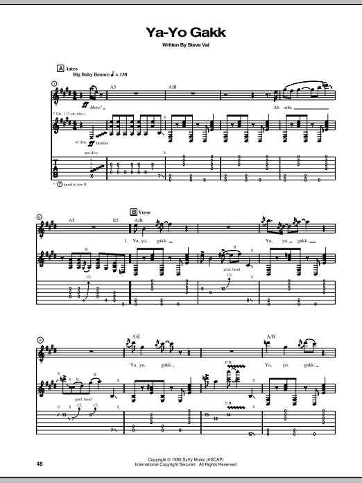 Steve Vai Ya-Yo Gakk Sheet Music Notes & Chords for Guitar Tab - Download or Print PDF