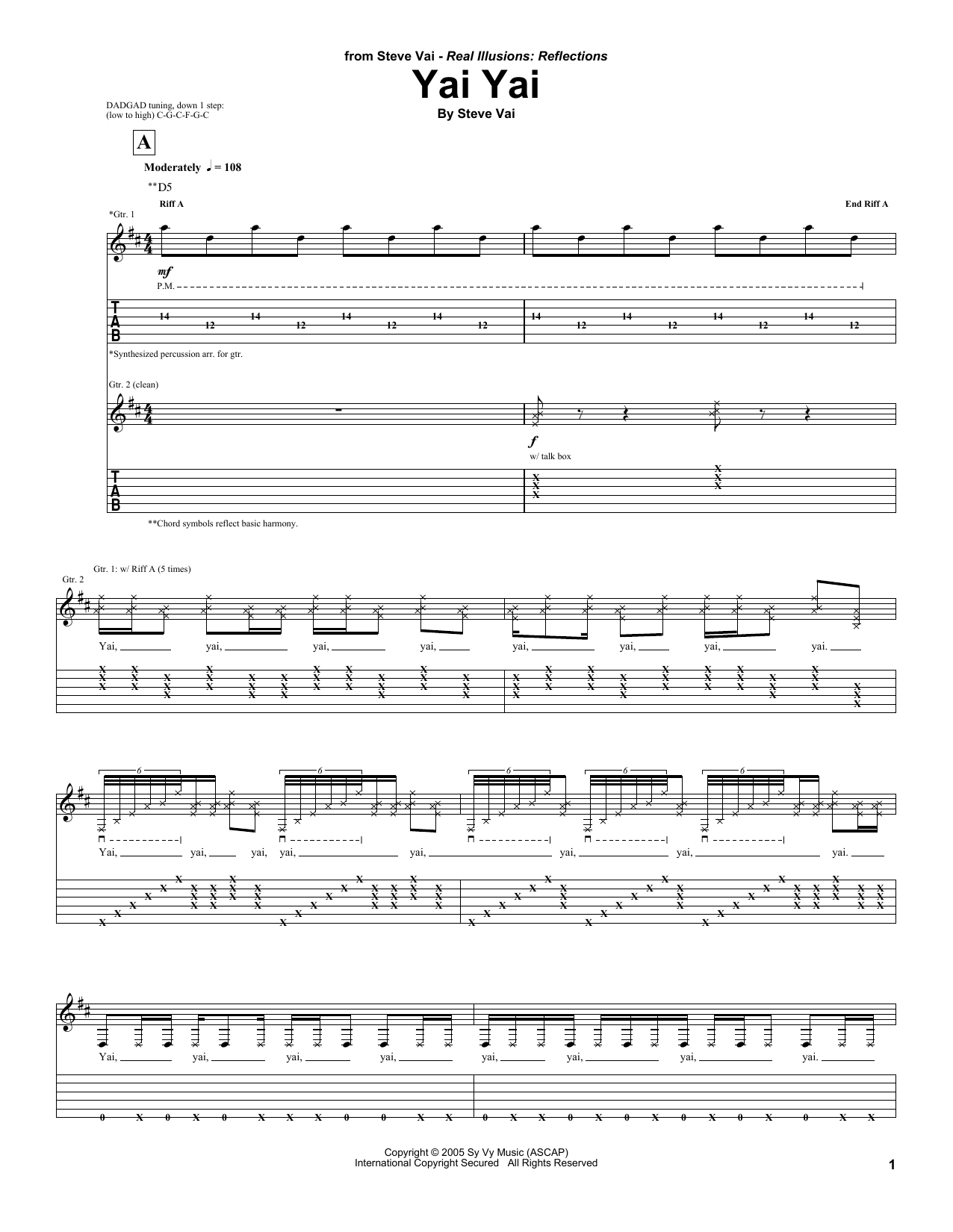 Steve Vai Yai Yai Sheet Music Notes & Chords for Guitar Tab - Download or Print PDF