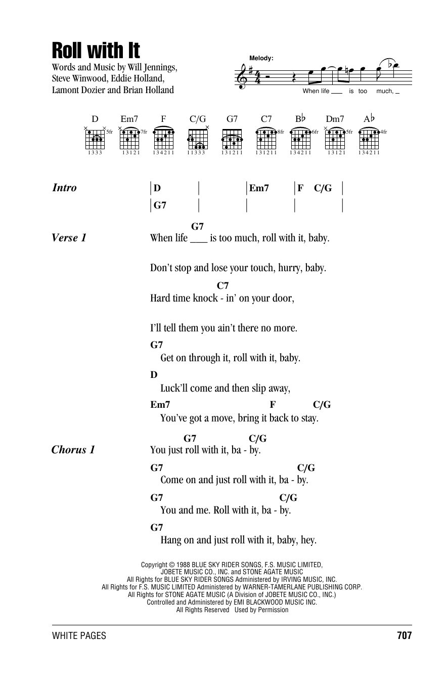 Steve Winwood Roll With It Sheet Music Notes & Chords for Lyrics & Chords - Download or Print PDF