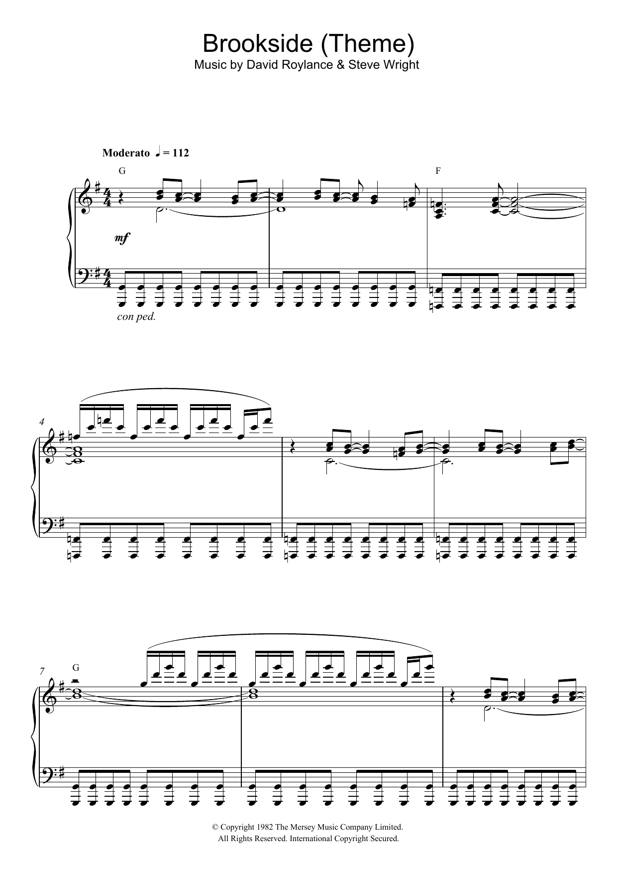 Steve Wright Brookside (Theme) Sheet Music Notes & Chords for Piano - Download or Print PDF