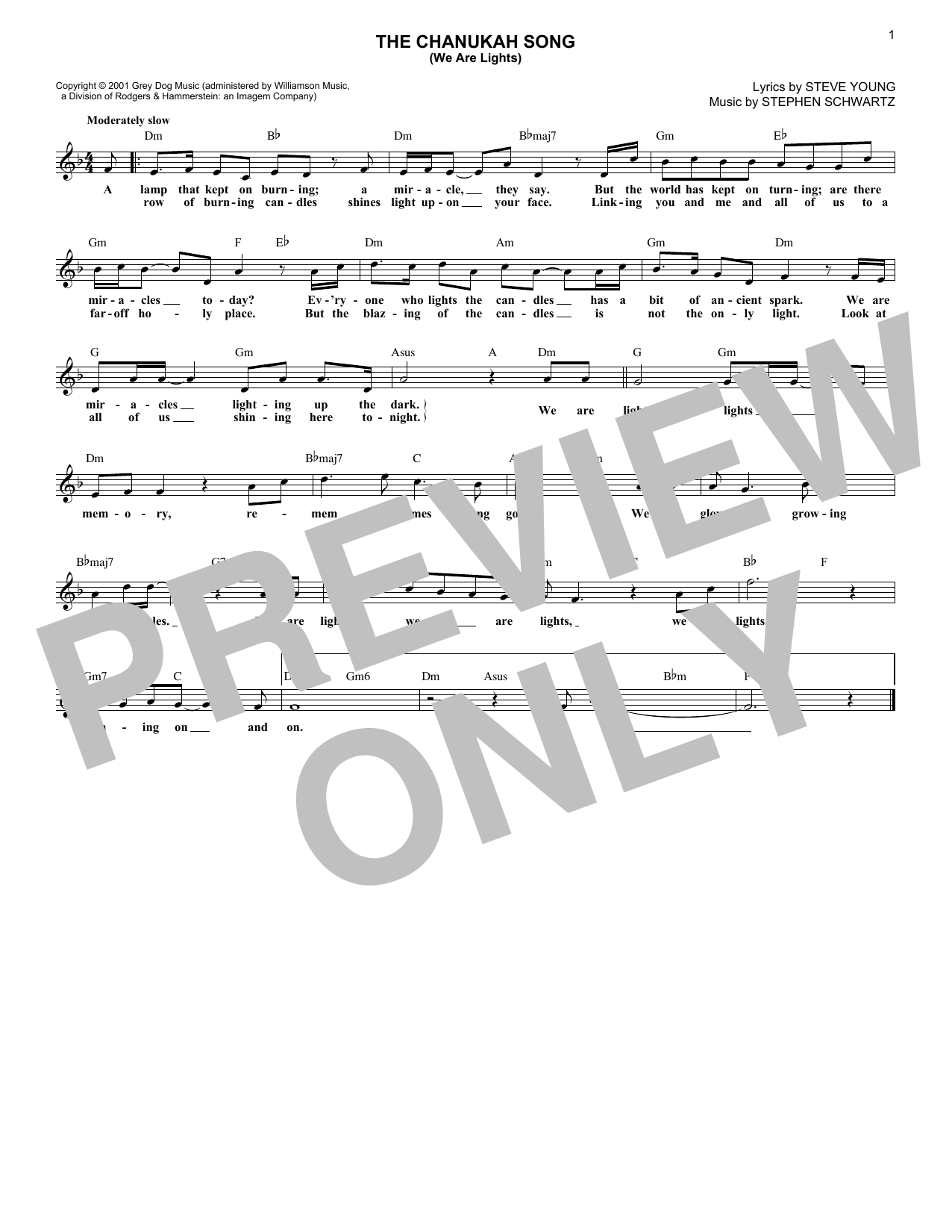 Steve Young The Chanukah Song (We Are Lights) Sheet Music Notes & Chords for Melody Line, Lyrics & Chords - Download or Print PDF