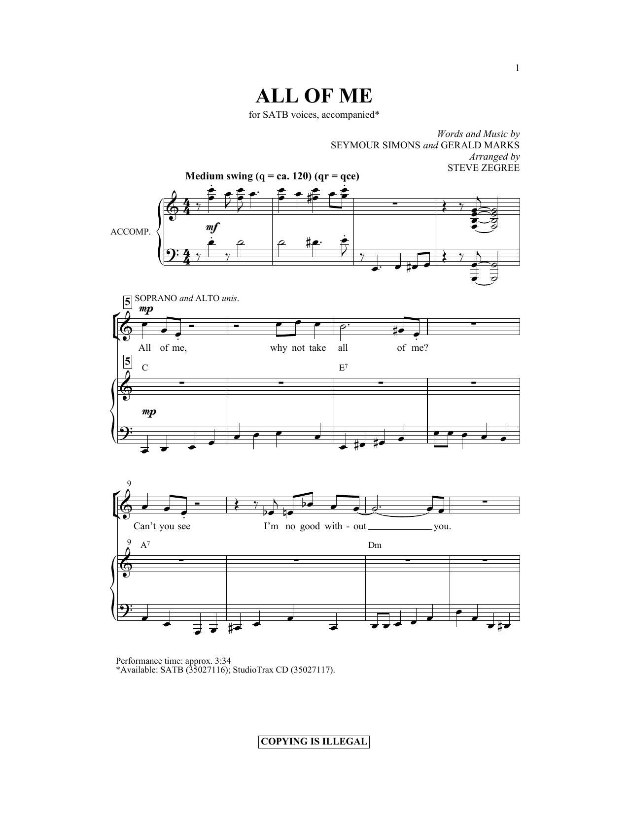 Steve Zegree All Of Me Sheet Music Notes & Chords for SATB - Download or Print PDF