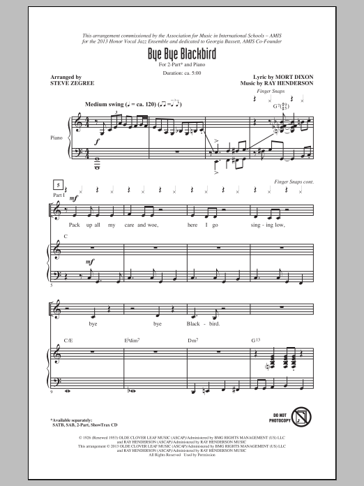 Ray Henderson Bye Bye Blackbird (arr. Steve Zegree) Sheet Music Notes & Chords for SAB - Download or Print PDF