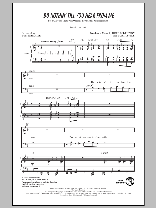 Steve Zegree Do Nothin' Till You Hear From Me Sheet Music Notes & Chords for SATB - Download or Print PDF