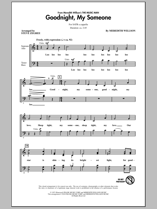 Steve Zegree Goodnight, My Someone Sheet Music Notes & Chords for SATB - Download or Print PDF