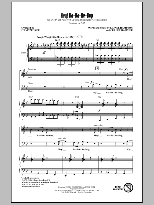 Steve Zegree Hey! Ba-Ba-Re-Bop Sheet Music Notes & Chords for SAB - Download or Print PDF