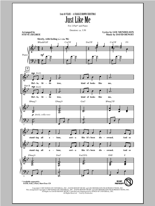 David Benoit Just Like Me (arr. Steve Zegree) Sheet Music Notes & Chords for 2-Part Choir - Download or Print PDF
