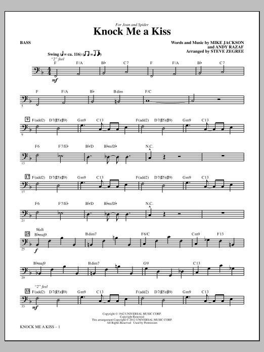 Steve Zegree Knock Me A Kiss - Bass Sheet Music Notes & Chords for Choir Instrumental Pak - Download or Print PDF
