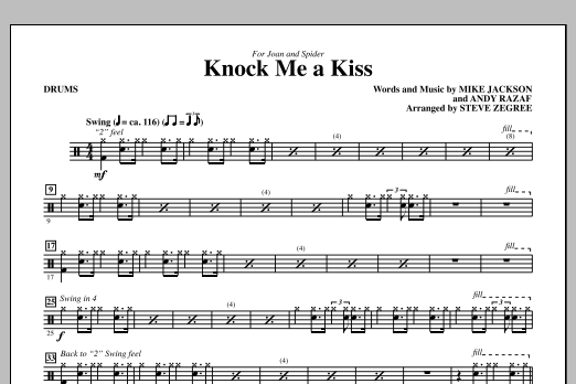 Steve Zegree Knock Me A Kiss - Drums Sheet Music Notes & Chords for Choir Instrumental Pak - Download or Print PDF