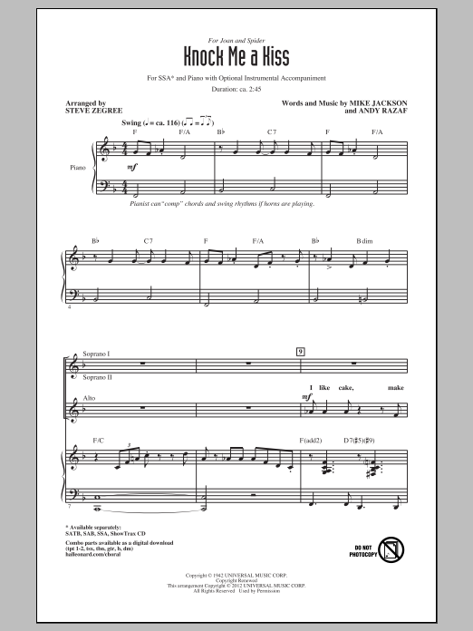Louis Jordan Knock Me A Kiss (arr. Steve Zegree) Sheet Music Notes & Chords for SAB - Download or Print PDF