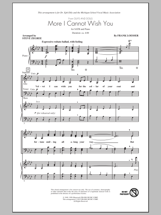Steve Zegree More I Cannot Wish You Sheet Music Notes & Chords for SATB - Download or Print PDF