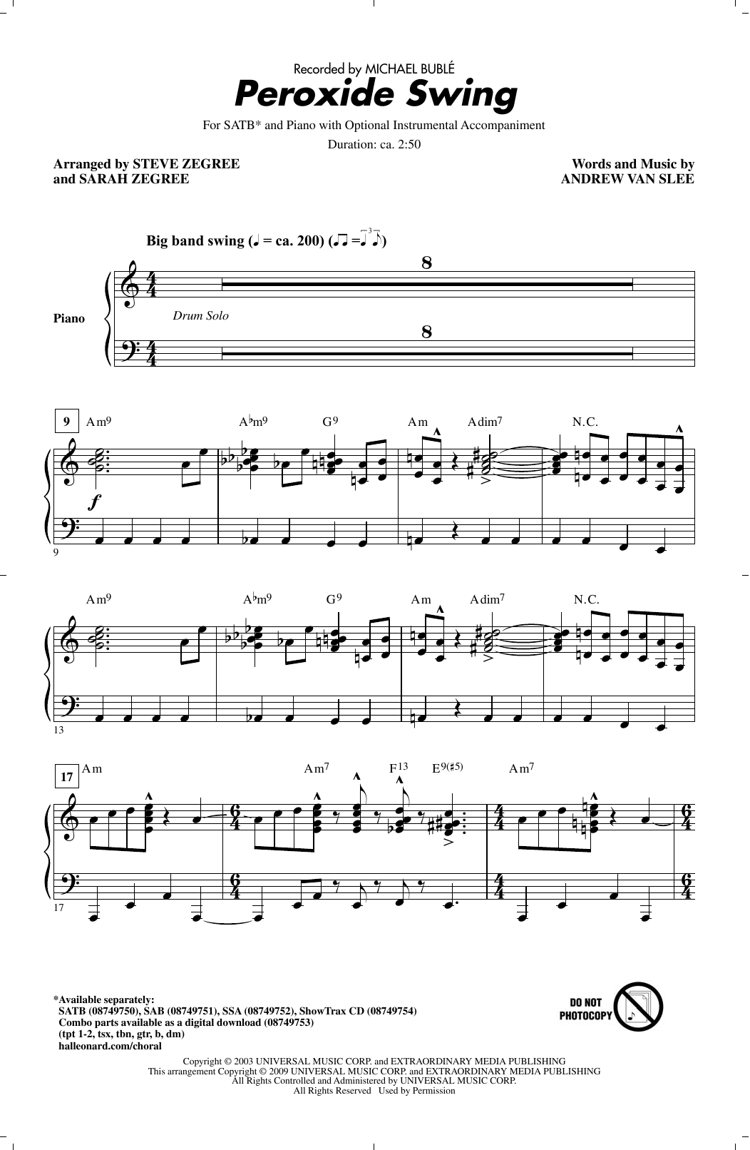 Steve Zegree Peroxide Swing Sheet Music Notes & Chords for SAB - Download or Print PDF