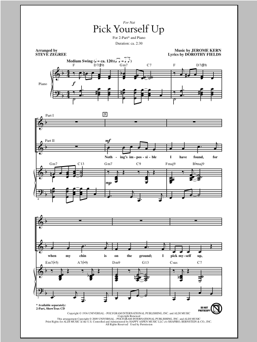 Steve Zegree Pick Yourself Up Sheet Music Notes & Chords for 2-Part Choir - Download or Print PDF