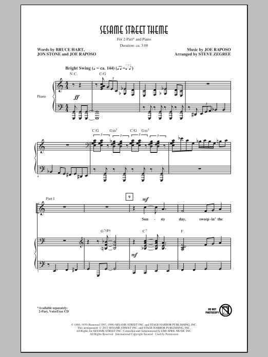 Joe Raposo Sesame Street Theme (arr. Steve Zegree) Sheet Music Notes & Chords for 2-Part Choir - Download or Print PDF