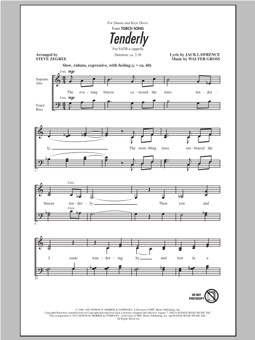 Steve Zegree Tenderly Sheet Music Notes & Chords for SATB - Download or Print PDF