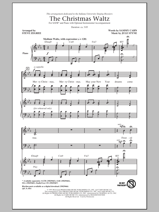 Steve Zegree The Christmas Waltz Sheet Music Notes & Chords for SATB - Download or Print PDF