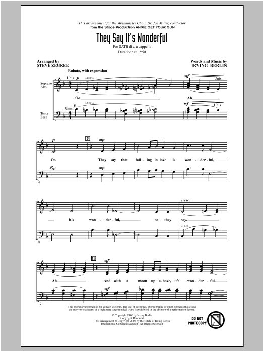 Steve Zegree They Say It's Wonderful Sheet Music Notes & Chords for SATB - Download or Print PDF