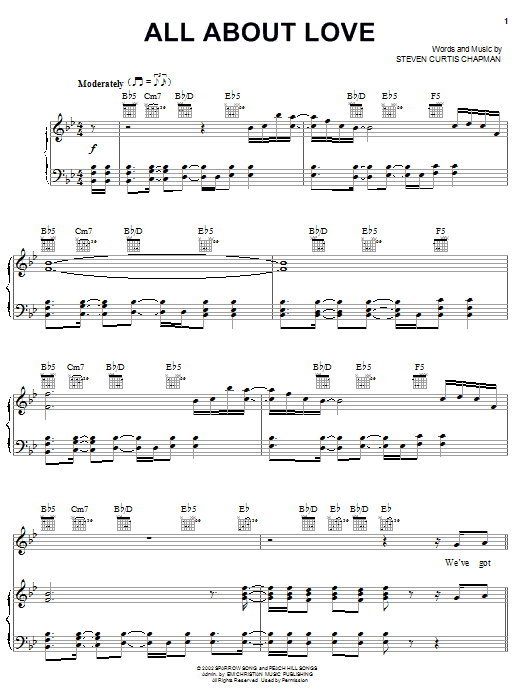 Steven Curtis Chapman All About Love Sheet Music Notes & Chords for Piano, Vocal & Guitar (Right-Hand Melody) - Download or Print PDF