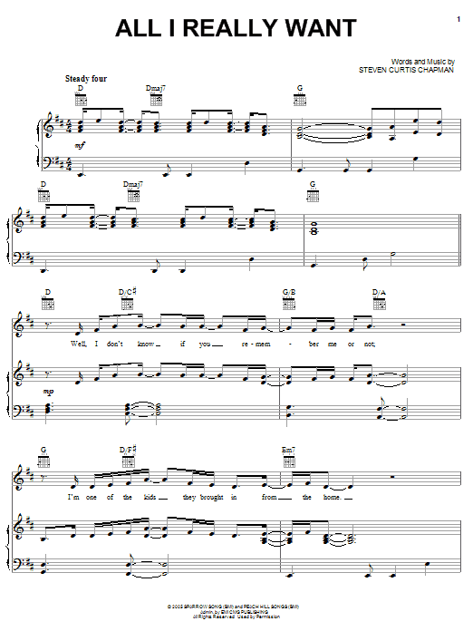 Steven Curtis Chapman All I Really Want Sheet Music Notes & Chords for Piano, Vocal & Guitar (Right-Hand Melody) - Download or Print PDF