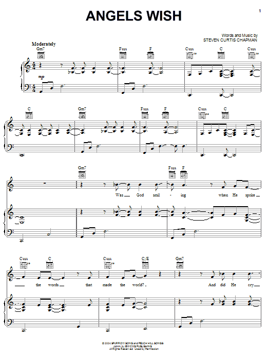 Steven Curtis Chapman Angels Wish Sheet Music Notes & Chords for Piano, Vocal & Guitar (Right-Hand Melody) - Download or Print PDF Steven Curtis Chapman Angels Wish Sheet Music Notes & Chords for Piano, Vocal & Guitar (Right-Hand Melody) - Download or Print PDF