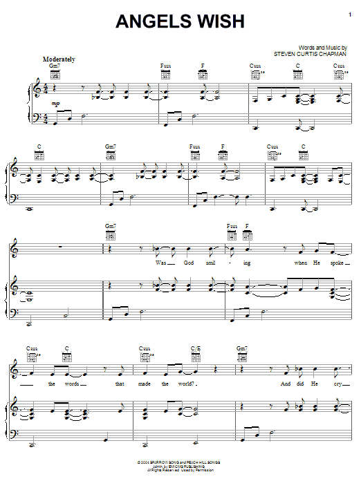 Steven Curtis Chapman Angels Wish Sheet Music Notes & Chords for Piano, Vocal & Guitar (Right-Hand Melody) - Download or Print PDF