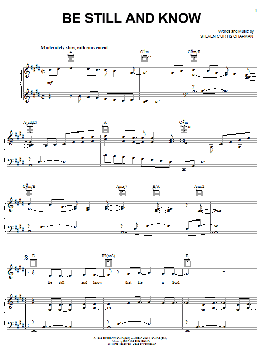 Steven Curtis Chapman Be Still And Know Sheet Music Notes & Chords for Piano, Vocal & Guitar (Right-Hand Melody) - Download or Print PDF