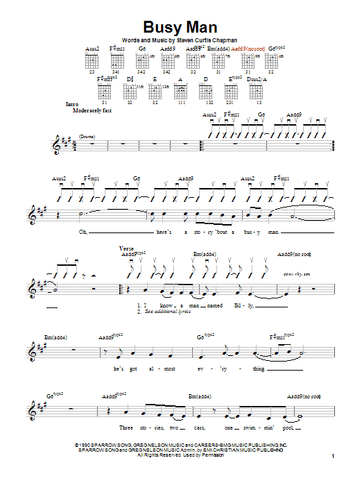 Steven Curtis Chapman Busy Man Sheet Music Notes & Chords for Guitar with strumming patterns - Download or Print PDF