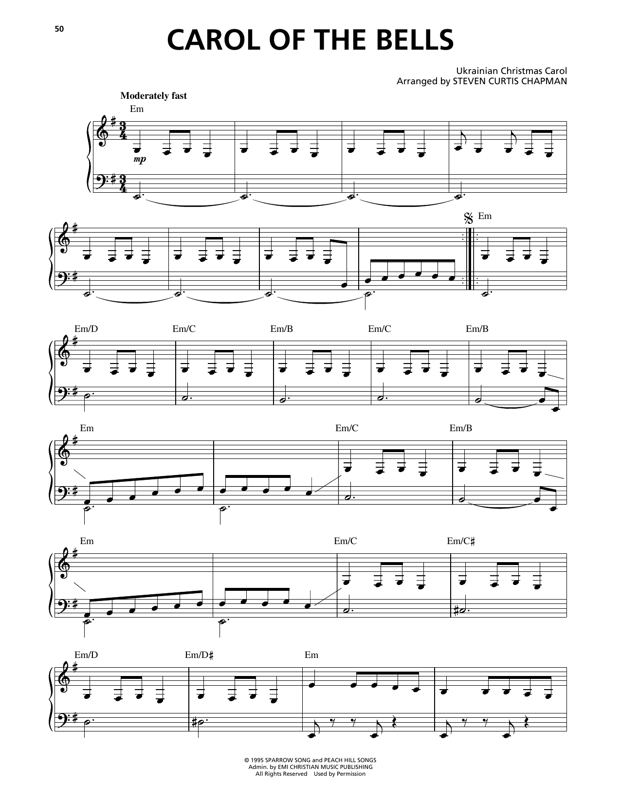 Steven Curtis Chapman Carol Of The Bells Sheet Music Notes & Chords for Piano Solo - Download or Print PDF