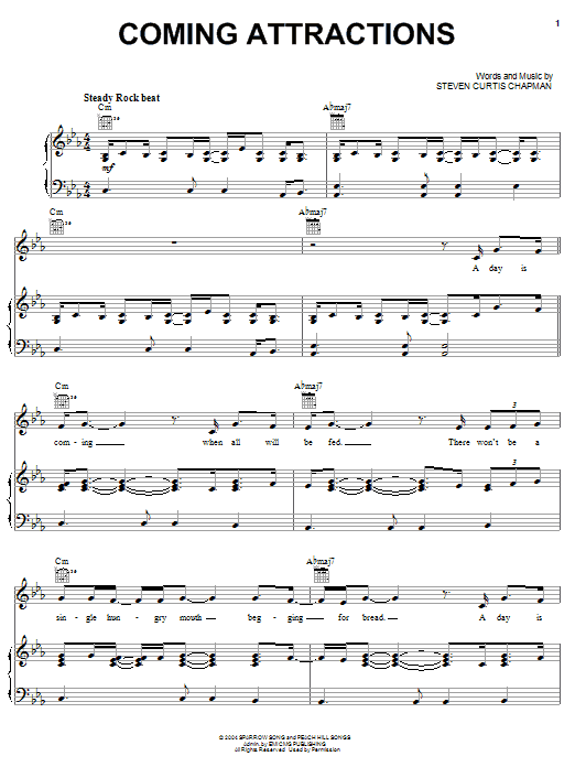 Steven Curtis Chapman Coming Attractions Sheet Music Notes & Chords for Piano, Vocal & Guitar (Right-Hand Melody) - Download or Print PDF Steven Curtis Chapman Coming Attractions Sheet Music Notes & Chords for Piano, Vocal & Guitar (Right-Hand Melody) - Download or Print PDF