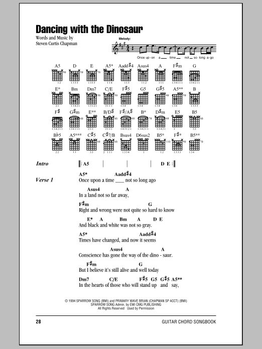 Steven Curtis Chapman Dancing With The Dinosaur Sheet Music Notes & Chords for Lyrics & Chords - Download or Print PDF