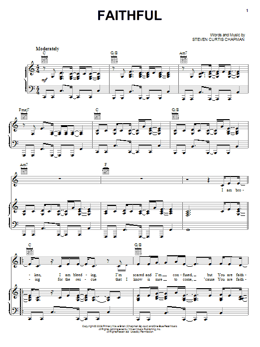Steven Curtis Chapman Faithful Sheet Music Notes & Chords for Piano, Vocal & Guitar (Right-Hand Melody) - Download or Print PDF