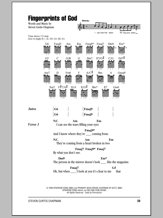 Steven Curtis Chapman Fingerprints Of God Sheet Music Notes & Chords for Lyrics & Chords - Download or Print PDF
