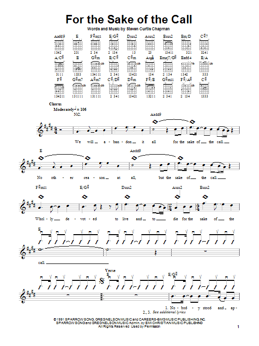Steven Curtis Chapman For The Sake Of The Call Sheet Music Notes & Chords for Guitar with strumming patterns - Download or Print PDF