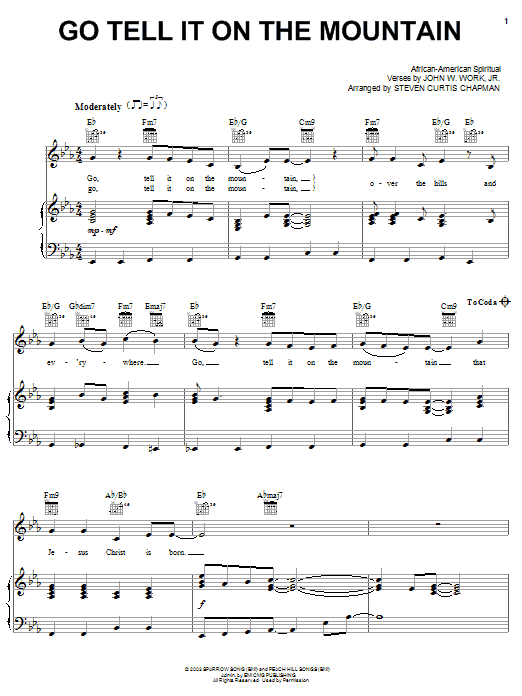 Steven Curtis Chapman Go, Tell It On The Mountain Sheet Music Notes & Chords for Piano, Vocal & Guitar (Right-Hand Melody) - Download or Print PDF