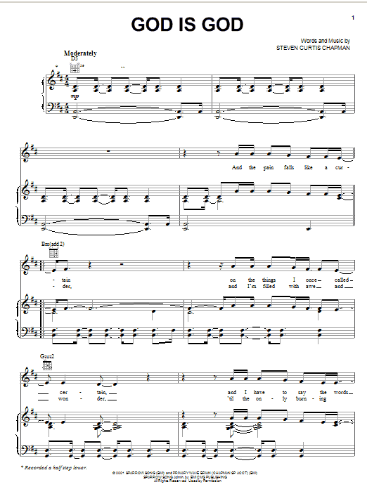 Steven Curtis Chapman God Is God Sheet Music Notes & Chords for Piano, Vocal & Guitar (Right-Hand Melody) - Download or Print PDF