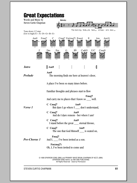 Steven Curtis Chapman Great Expectations Sheet Music Notes & Chords for Piano, Vocal & Guitar Chords (Right-Hand Melody) - Download or Print PDF