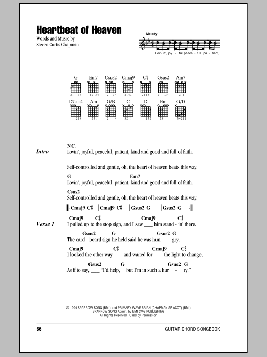 Steven Curtis Chapman Heartbeat Of Heaven Sheet Music Notes & Chords for Lyrics & Chords - Download or Print PDF