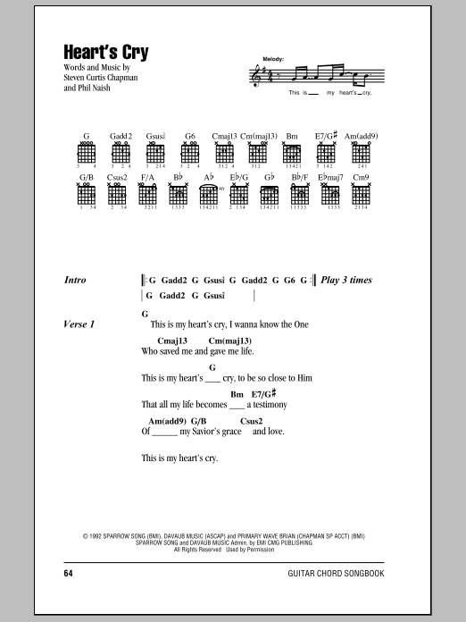 Steven Curtis Chapman Heart's Cry Sheet Music Notes & Chords for Lyrics & Chords - Download or Print PDF