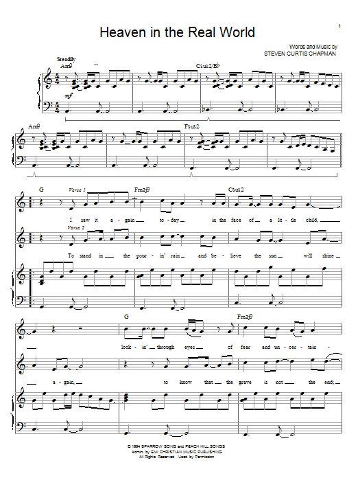 Steven Curtis Chapman Heaven In The Real World Sheet Music Notes & Chords for Melody Line, Lyrics & Chords - Download or Print PDF