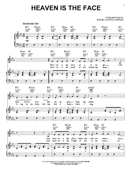 Steven Curtis Chapman Heaven Is The Face Sheet Music Notes & Chords for Piano, Vocal & Guitar (Right-Hand Melody) - Download or Print PDF