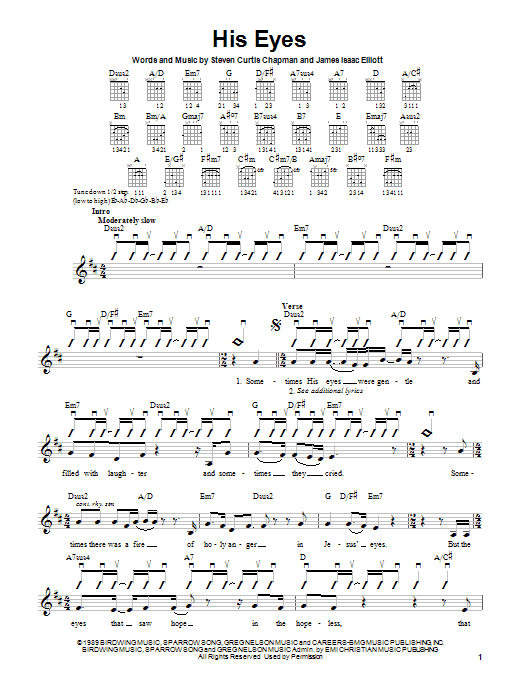 Steven Curtis Chapman His Eyes Sheet Music Notes & Chords for Guitar with strumming patterns - Download or Print PDF