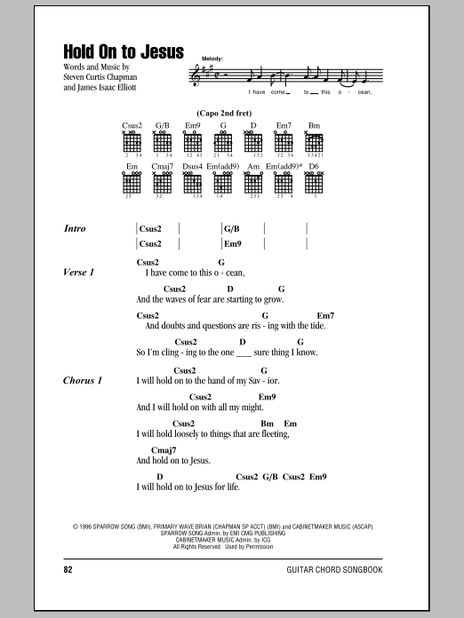 Steven Curtis Chapman Hold On To Jesus Sheet Music Notes & Chords for Lyrics & Chords - Download or Print PDF