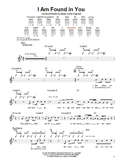 Steven Curtis Chapman I Am Found In You Sheet Music Notes & Chords for Guitar with strumming patterns - Download or Print PDF