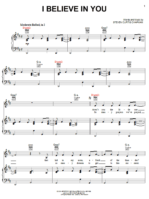 Steven Curtis Chapman I Believe In You Sheet Music Notes & Chords for Piano, Vocal & Guitar (Right-Hand Melody) - Download or Print PDF