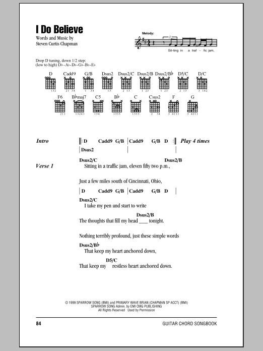 Steven Curtis Chapman I Do Believe Sheet Music Notes & Chords for Lyrics & Chords - Download or Print PDF