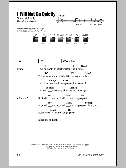 Steven Curtis Chapman I Will Not Go Quietly Sheet Music Notes & Chords for Lyrics & Chords - Download or Print PDF
