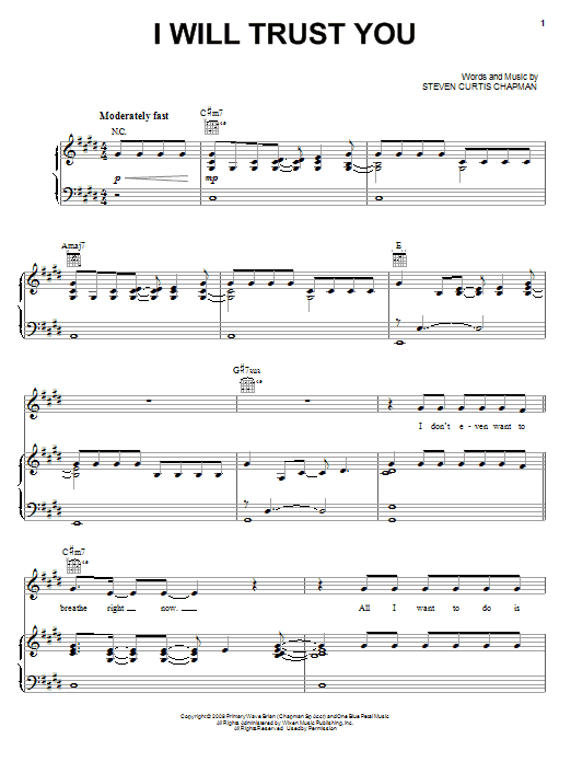Steven Curtis Chapman I Will Trust You Sheet Music Notes & Chords for Piano, Vocal & Guitar (Right-Hand Melody) - Download or Print PDF