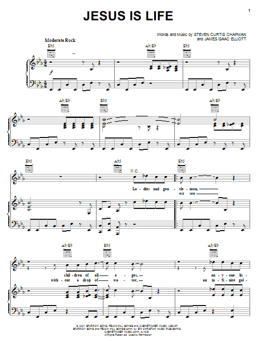 Steven Curtis Chapman Jesus Is Life Sheet Music Notes & Chords for Piano, Vocal & Guitar (Right-Hand Melody) - Download or Print PDF