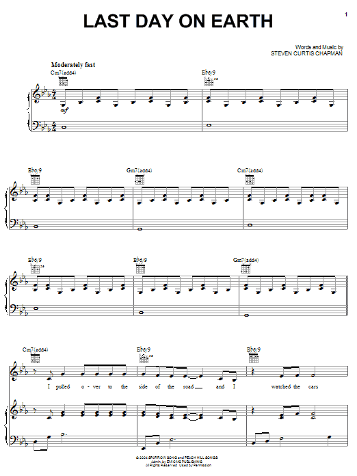 Steven Curtis Chapman Last Day On Earth Sheet Music Notes & Chords for Piano, Vocal & Guitar (Right-Hand Melody) - Download or Print PDF